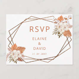 Cartão Postal De Convite Terracotta Boho Pampas Geométrico RSVP