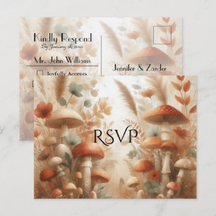 Cartão Postal De Convite Terracotta Cogumelo Floresta Mágica Casamento RSVP