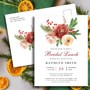 Cartão Postal De Convite Terracotta Floral Pine Bough Greenere Bridal Lunch