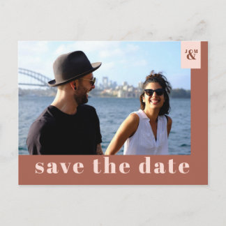 Cartão Postal De Convite Terracotta Modern Typografia Foto Salva Data