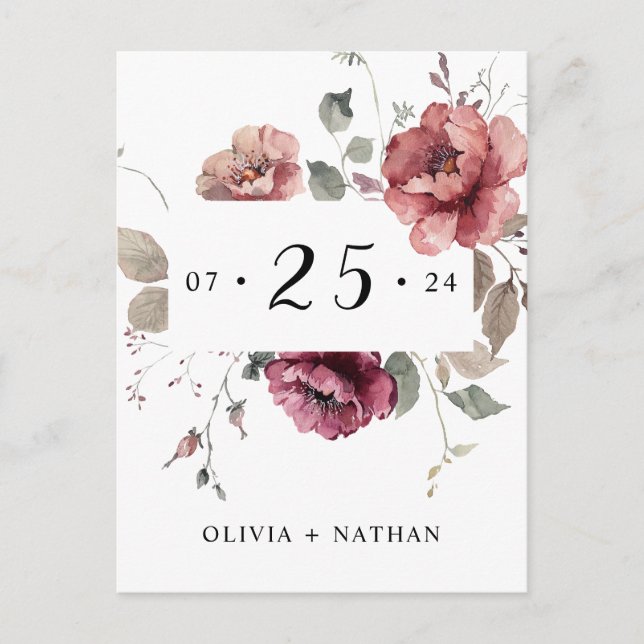 Cartão Postal De Convite Terracotta Terroso Borgonha Outono Boho Salve A Da (Frente)