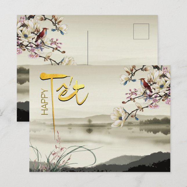 Cartão Postal De Convite Tet Hoa Anh Dao Vietname Ano Novo P (Frente/Verso)