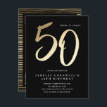 Cartão Postal De Convite Tipo Dourado minimalista moderno 50º aniversário<br><div class="desc">O moderno minimalista 50º convite de aniversário apresenta o script manuscrito 50 de na moda faux gold foil number e os detalhes do seu partido em serif clássico na cor preta de fundo, simples e elegante, convite para adultos para macho e marco de surpresa do excelente para homens e mulheres....</div>