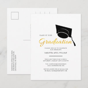 Cartão Postal De Convite Tipografia Moderna de Gorro de Graduação Festa de