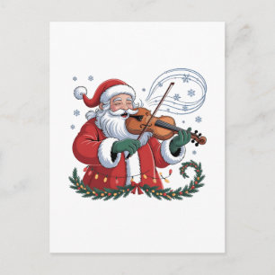 Cartão Postal De Convite Tocador de Violino Santa Violinista Música de Nata