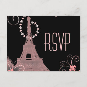 Cartão Postal De Convite torre eiffel rosa casamentos vintage paris rsvp