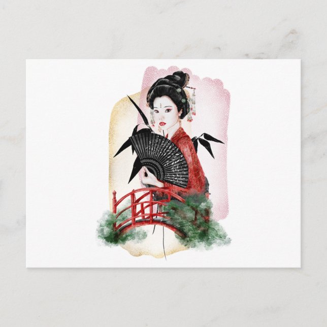 Cartão Postal De Convite Trabalho de arte Japonês Geisha Girl (Frente)