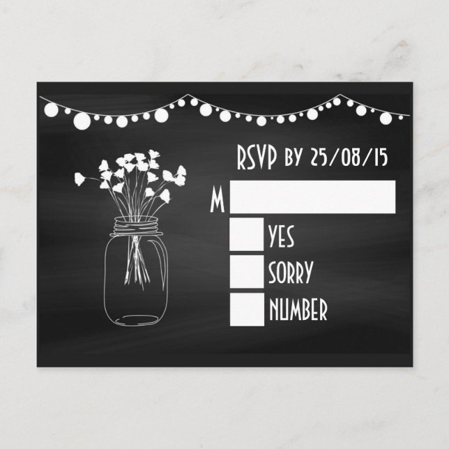 Cartão Postal De Convite Trendy Chalkboard Mason Jar Wedding RSVP (Frente)