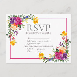 Cartão Postal De Convite Trendy Technicolor Boho Floral Wedding RSVP