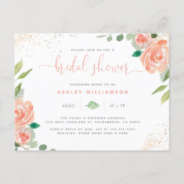 Cartão Postal De Convite Trendy Watercolor Peonies Eucalyptus Chá de panela