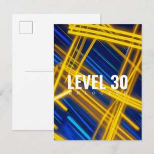Cartão Postal De Convite Trilhas de Luz Ciberpunk Ciano Amarelo Neon Abstra