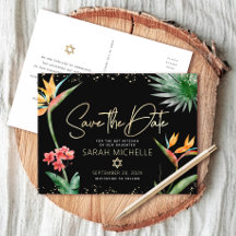 Tropical Bat Mitzvah Salvar Data Preto Dourado Flo