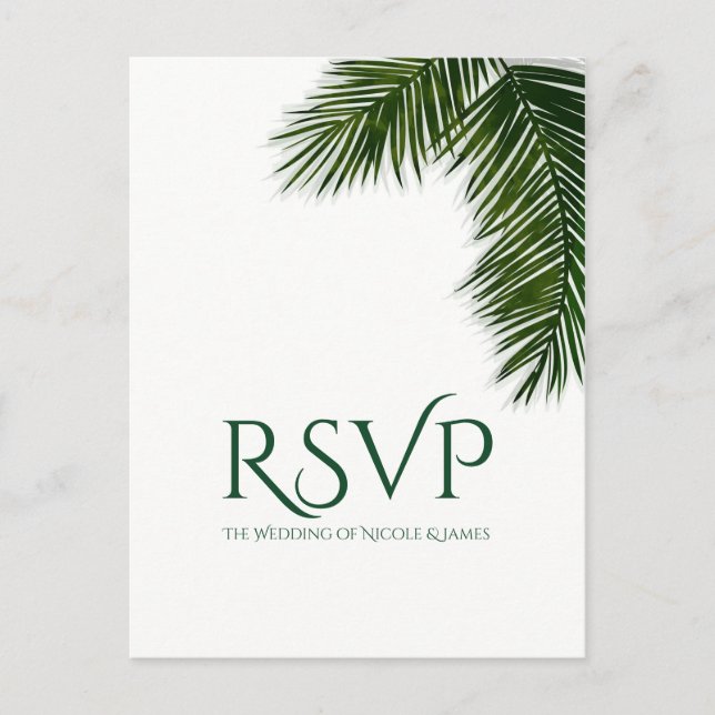 Cartão Postal De Convite Tropical Palm Tree Leaf Elegant Party Weding RSVP (Frente)