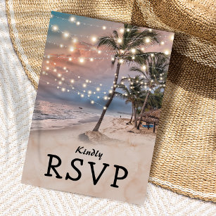 Cartão Postal De Convite Tropical Vintage Beach Lights Weding RSVP