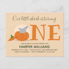 Cartão Postal De Convite Tubarão Transformando Uma Abóbora Primeiro Anivers