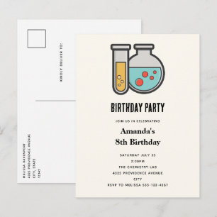 Cartão Postal De Convite Tubo de teste de química e beaker Aniversário