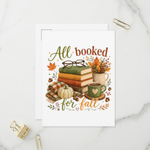 Cartão Postal De Convite Tudo reservado para o outono Livros Café Cozy Outo