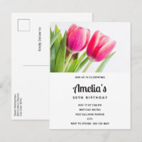 Tulipas cor-de-rosa com folhas verdes Foto de aniv