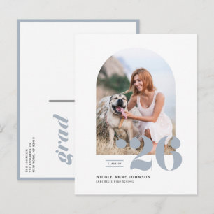 Cartão Postal De Convite Turma Dusty Blue de 2026 Foto de Formatura Arquivo