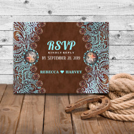 Cartão Postal De Convite turquesa marrom país ocidental casamento RSVP