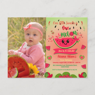 Cartão Postal De Convite Um Em Um Melão Melancia Primeiro Aniversário Foto