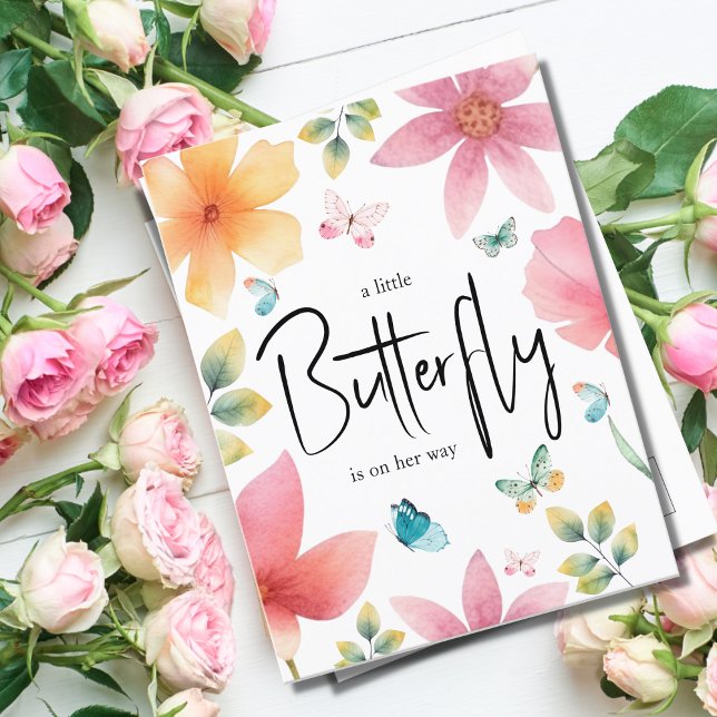 Cartão Postal De Convite Um pequeno Chá de fraldas de borboleta (Criador carregado)