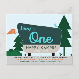 Cartão Postal De Convite UMA CAMPER FELIZ - Primeiro Aniversário