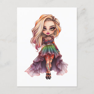 Cartão Postal De Convite Uma Coleção de Design de Halloween de Menina Fofa