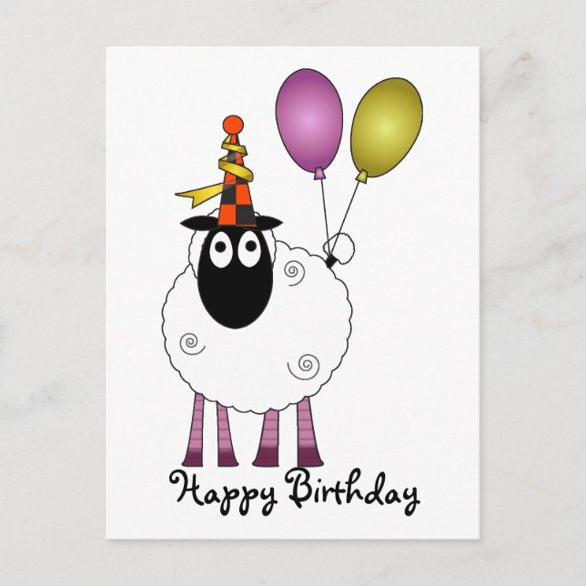 Cartão Postal De Convite Uma ovelha fofa na hora da festa. (Frente)