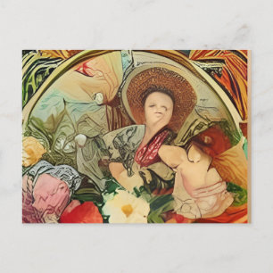 Cartão Postal De Convite uma pintura de um cão sobre um cobertor ao lado de