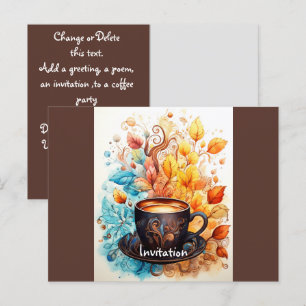 Cartão Postal De Convite Uma xícara de café com flores