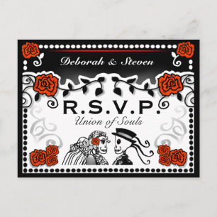 Cartão Postal De Convite União Vermelha e Negra de Pós-Cartão RSVP de Casam