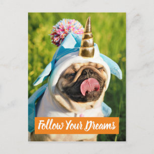 Cartão Postal De Convite Unicorn Pug