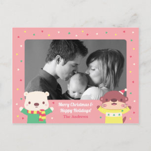 Cartão Postal De Convite Urso Polar Bonito e Foto de Feriado de Natal Exter