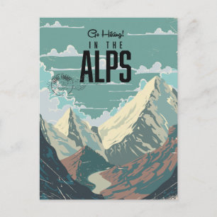 Cartão Postal De Convite Vá fazer trilhas nos Alpes