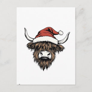 Cartão Postal De Convite Vaca das Terras Altas do Natal Santa Lã Fazenda