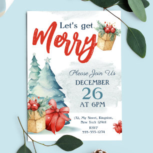 Cartão Postal De Convite Vamos desenhado à mão com aquarela Tenha Feliz Nat