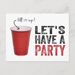 Cartão Postal De Convite Vamos Festa! Engraçado Red Cup