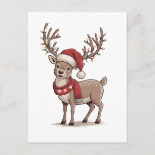 Cartão Postal De Convite Veado Animal Natal Veado Chapéu do Papai Noel Nata