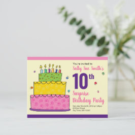Cartão Postal De Convite Vela de Bolo de Aniversário Caprichosa