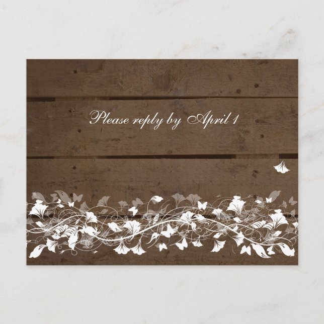 Cartão Postal De Convite Velho Plank Floral RSVP (Frente)