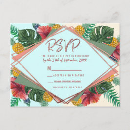 Cartão Postal De Convite Verão Folhas Tropicais de Abacaxi Floral RSVP