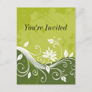 Cartão Postal De Convite verde floral - Você é convidado - personalizável