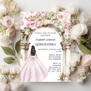 Cartão Postal De Convite Vestido cor-de-rosa para flores Quinceanera
