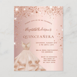 Cartão Postal De Convite Vestido de brilho de rosa de Quinceanera