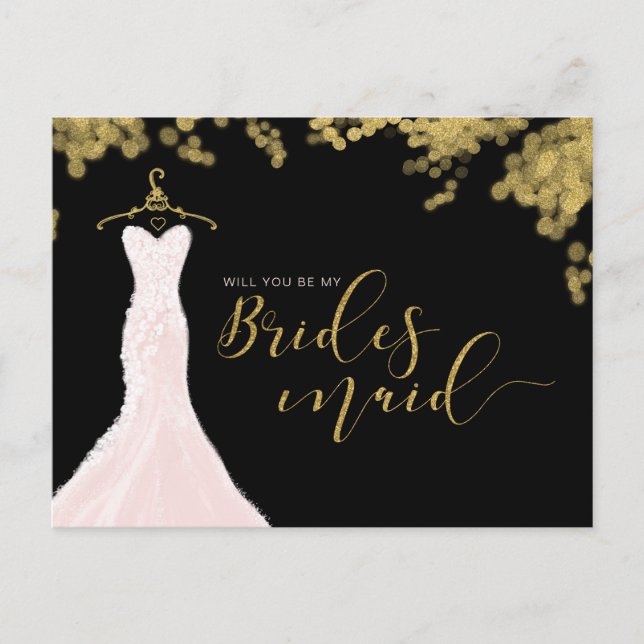 Cartão Postal De Convite Vestido De Casamento Dourado Você Vai Ser Madrinha (Frente)