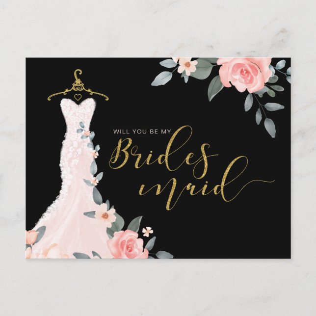Cartão Postal De Convite Vestido De Casamento Floral Você Será A Bridesmaid (Frente)