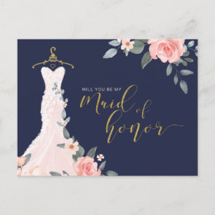 Cartão Postal De Convite Vestido De Casamento Floral Você Será Madrinha de
