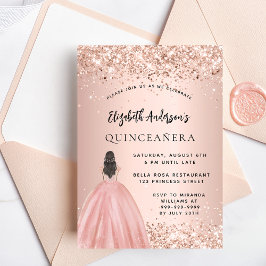 Cartão Postal De Convite Vestido de ouro rosa de Quinceanera