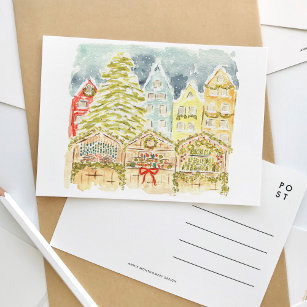 Cartão Postal De Convite Viagem de Watercolor no Mercado Alemão de Natal